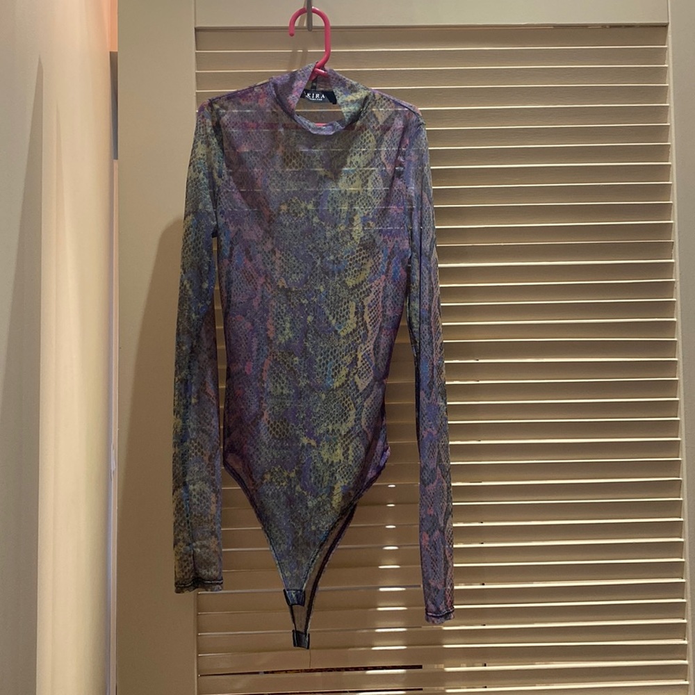 Multi Color Snake Print Mesh Body Suit - image 1